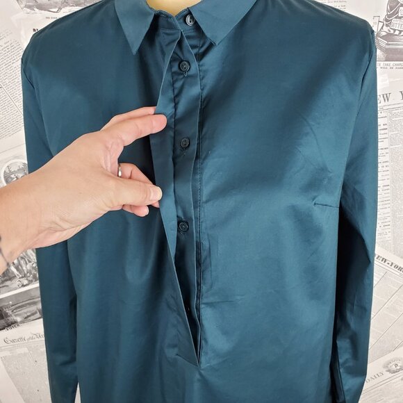 Miracle Berry Teal Cotton Long Sleeve Collared Button Placket Midi Shirt Dress L - Picture 4 of 13